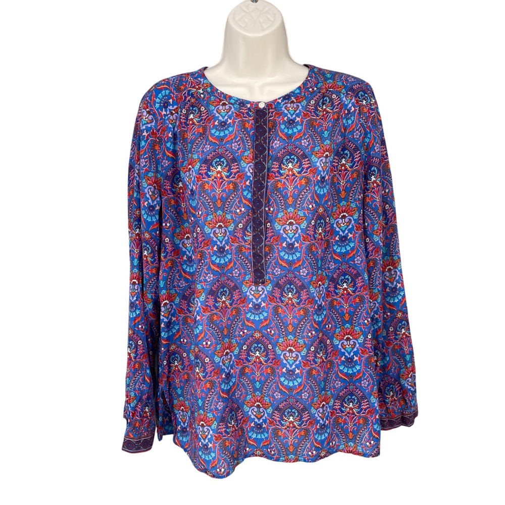 LOFT Tunic Top Women Boho Artsy Coquette Paisley Softened Shirt Size M Colorful